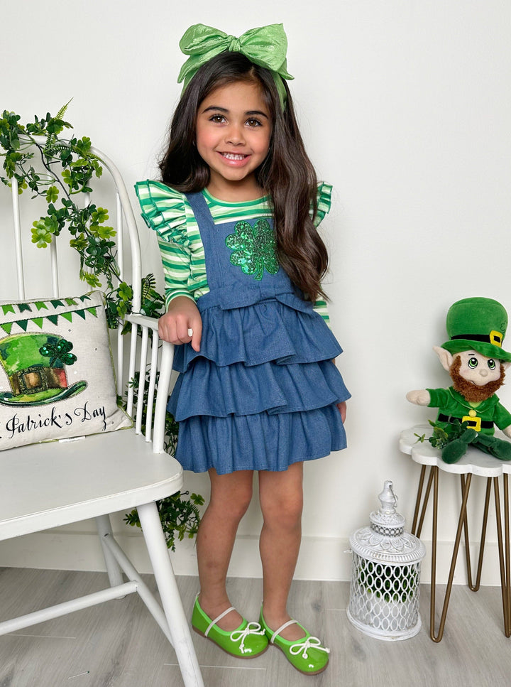 Mia Belle Girls Denim Overall Set | Girls St. Patrick's Day Sets