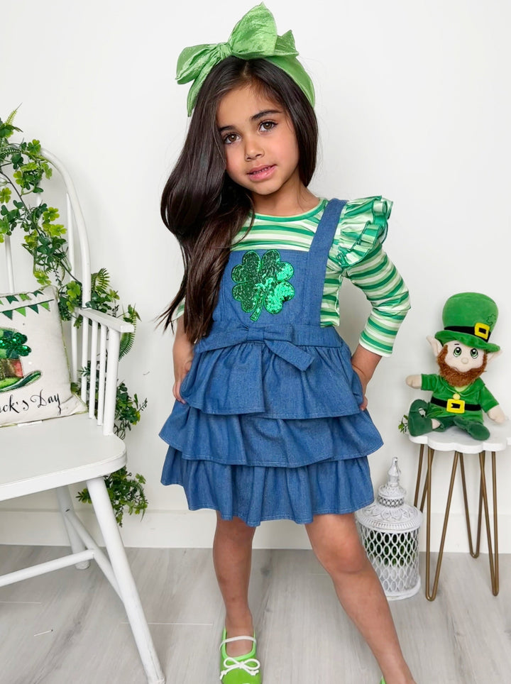 Mia Belle Girls Denim Overall Set | Girls St. Patrick's Day Sets