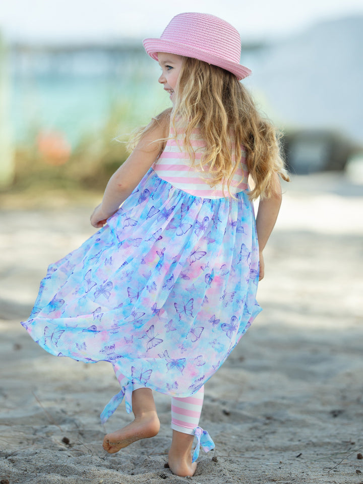  Mia Belle Girls Pink Striped Butterfly Tunic And Legging Set