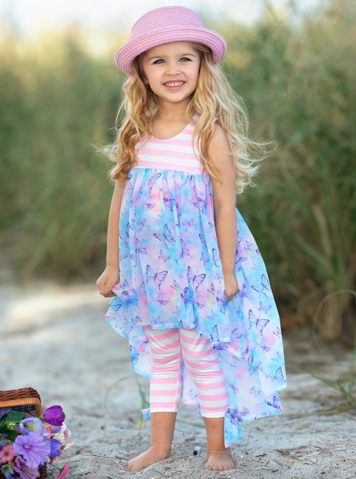  Mia Belle Girls Pink Striped Butterfly Tunic And Legging Set