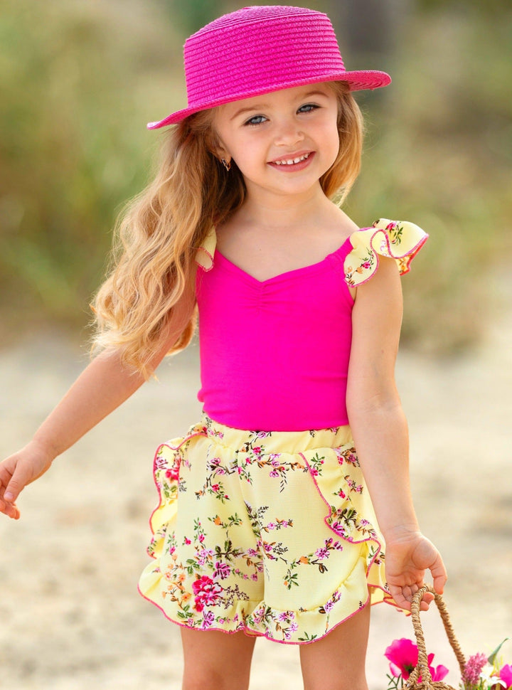 Mia Belle Girls Floral Top and Ruffle Short Set | Girls Spring Outfits