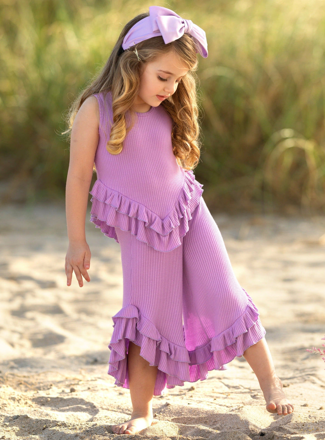 Mia Belle Girls Lilac Ruffle Pants Set | Girls Spring Outfits