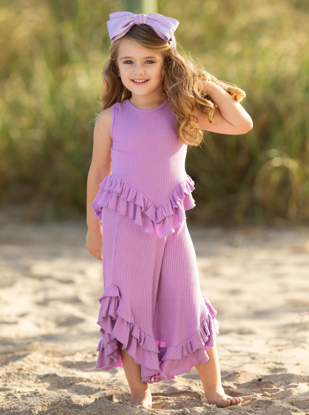 Mia Belle Girls Lilac Ruffle Pants Set | Girls Spring Outfits