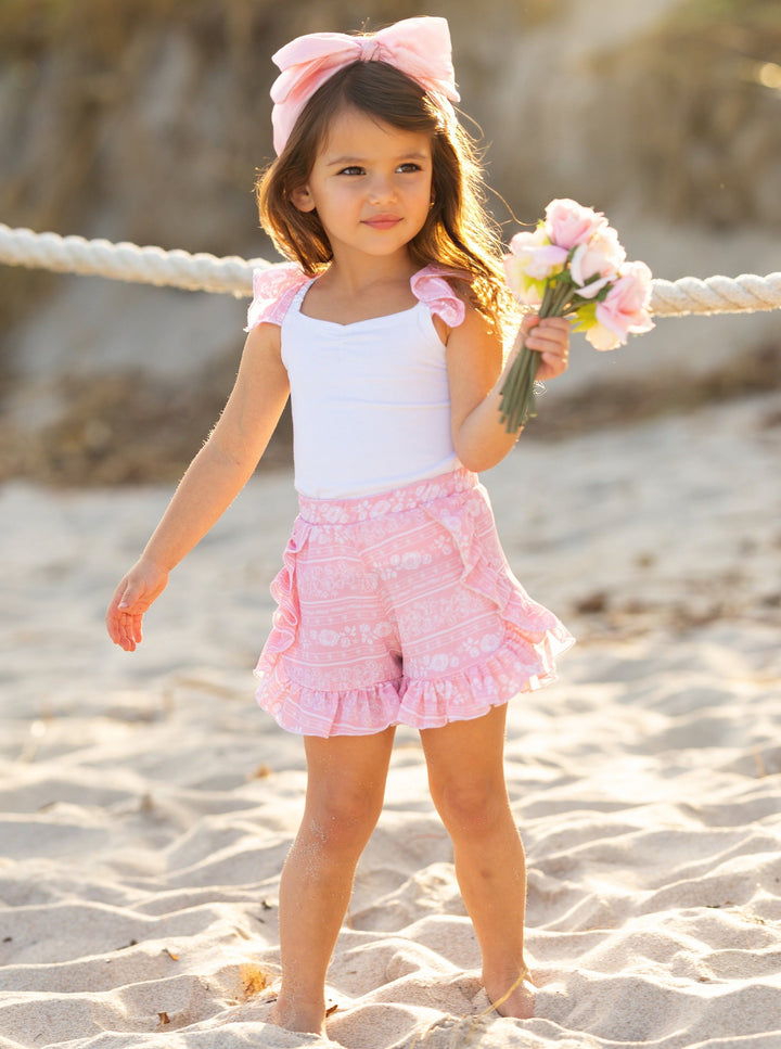 Mia Belle Girls Top and Ruffle Short Set | Girls Spring Outfits