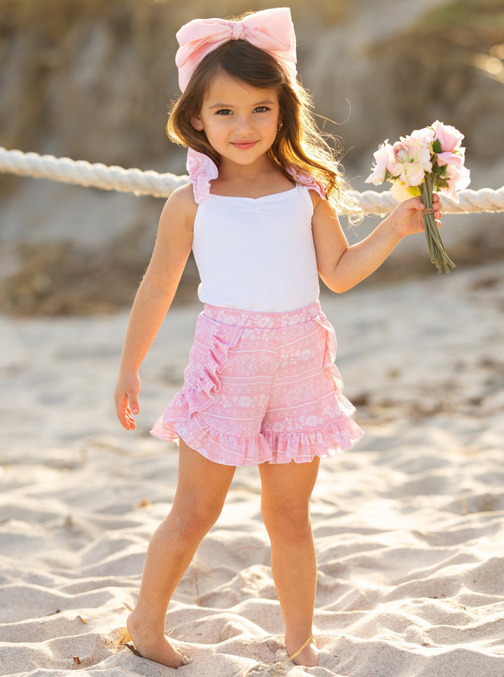 Mia Belle Girls Top and Ruffle Short Set | Girls Spring Outfits