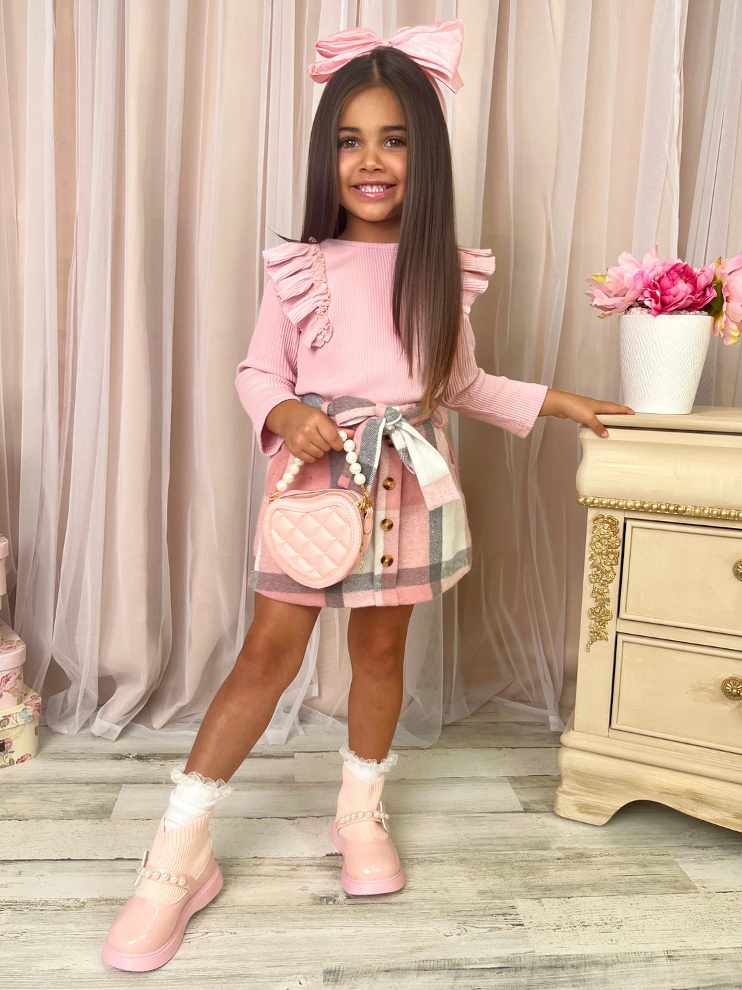 My Fave Girl Pink Ruffled Top & Brushed Fleece Skirt Set