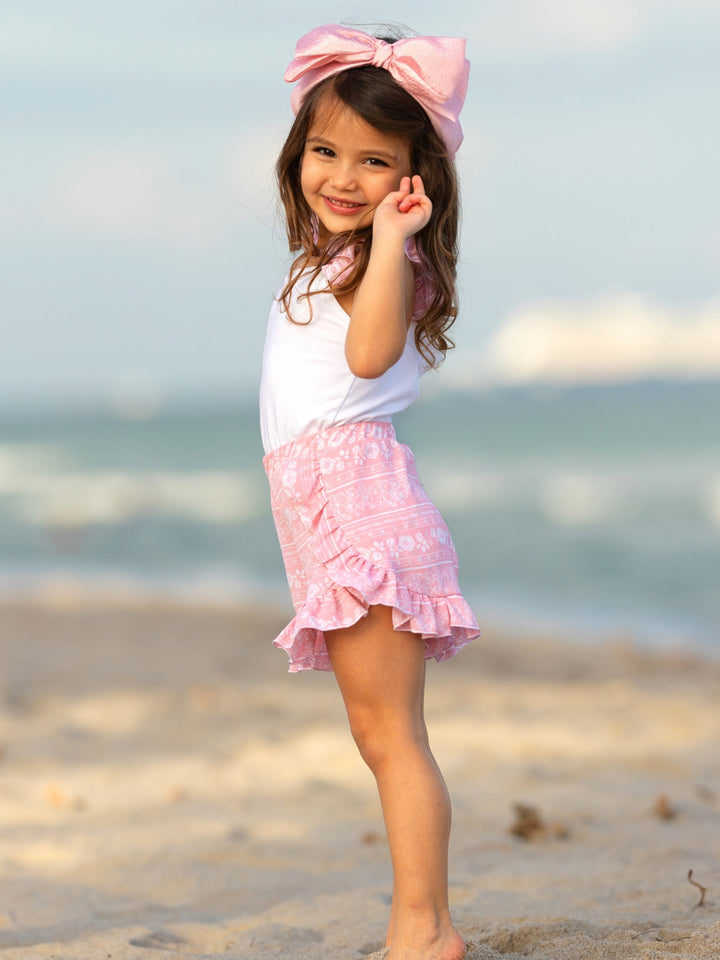 Mia Belle Girls Top and Ruffle Short Set | Girls Spring Outfits