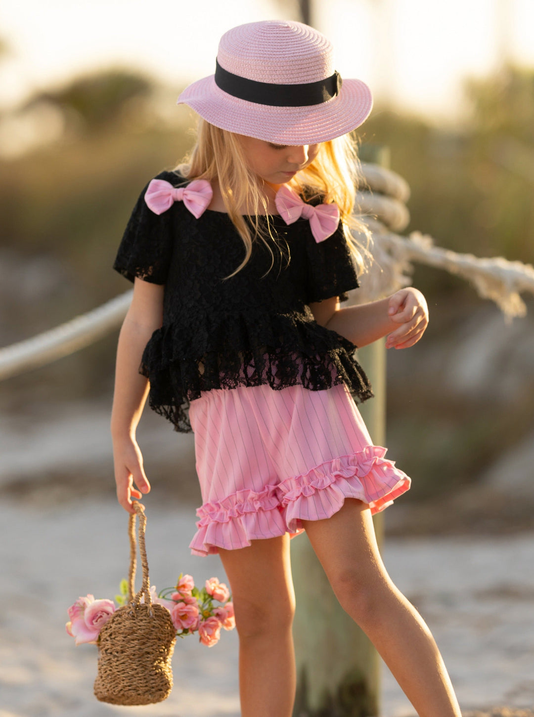 Mia Belle Girls Lace Top And Ruffle Short Set | Girls Spring Outfits