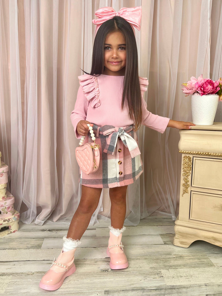 My Fave Girl Pink Ruffled Top & Brushed Fleece Skirt Set