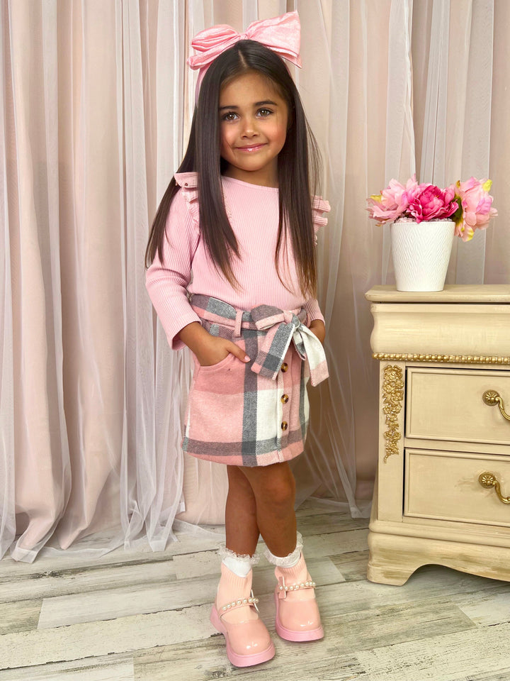 My Fave Girl Pink Ruffled Top & Brushed Fleece Skirt Set