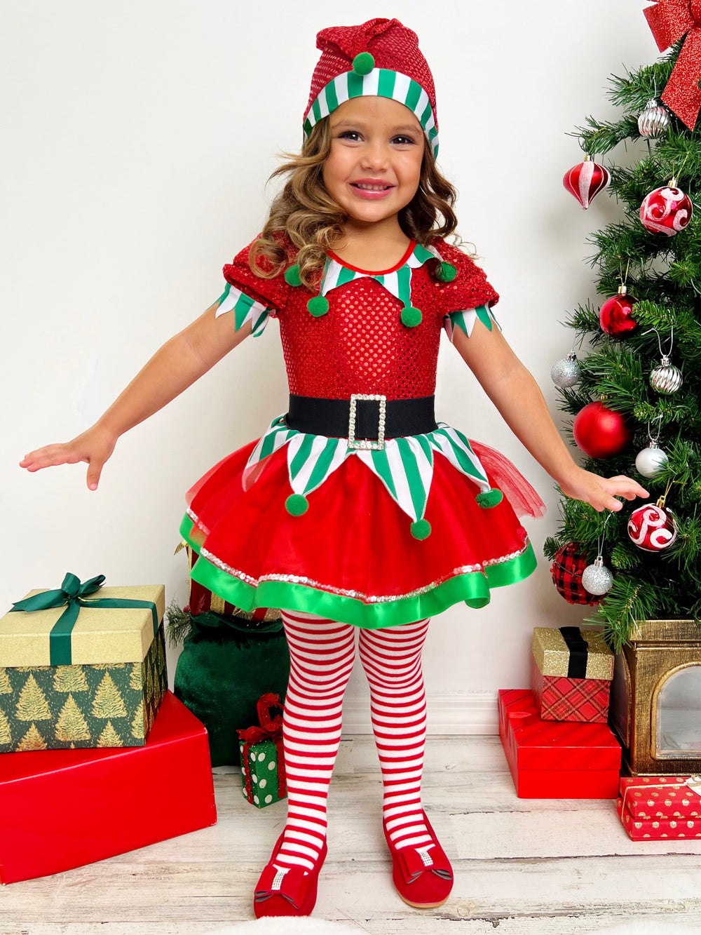 Mia Belle Girls Sequin Sparkle Elf Tutu Dress | Girl Winter Dresses