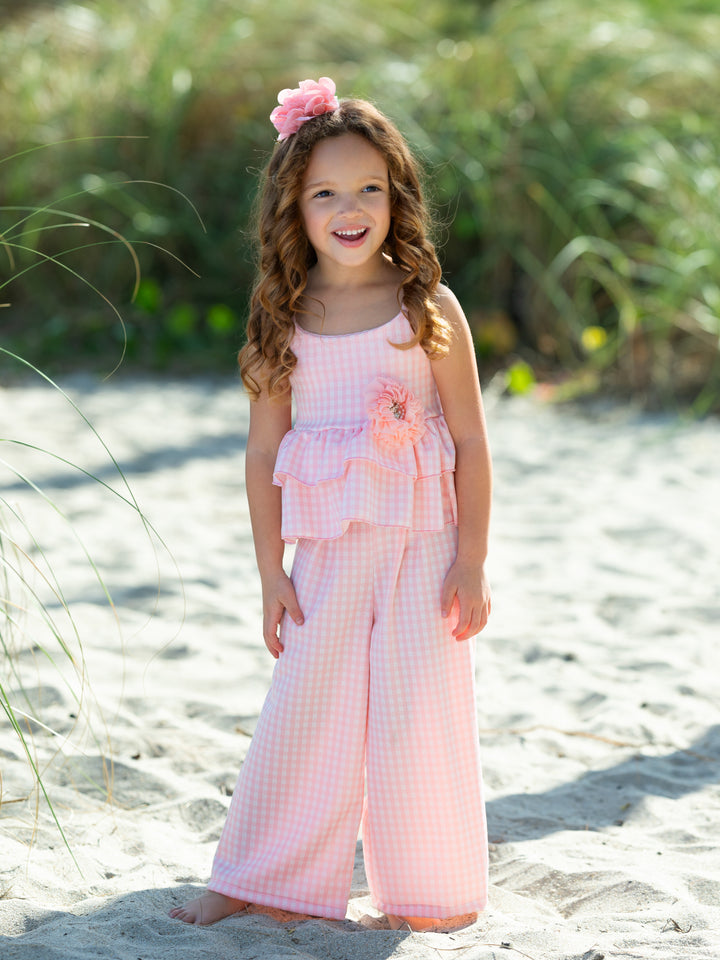 Paradise Pink Gingham Top and Palazzo Pants Set