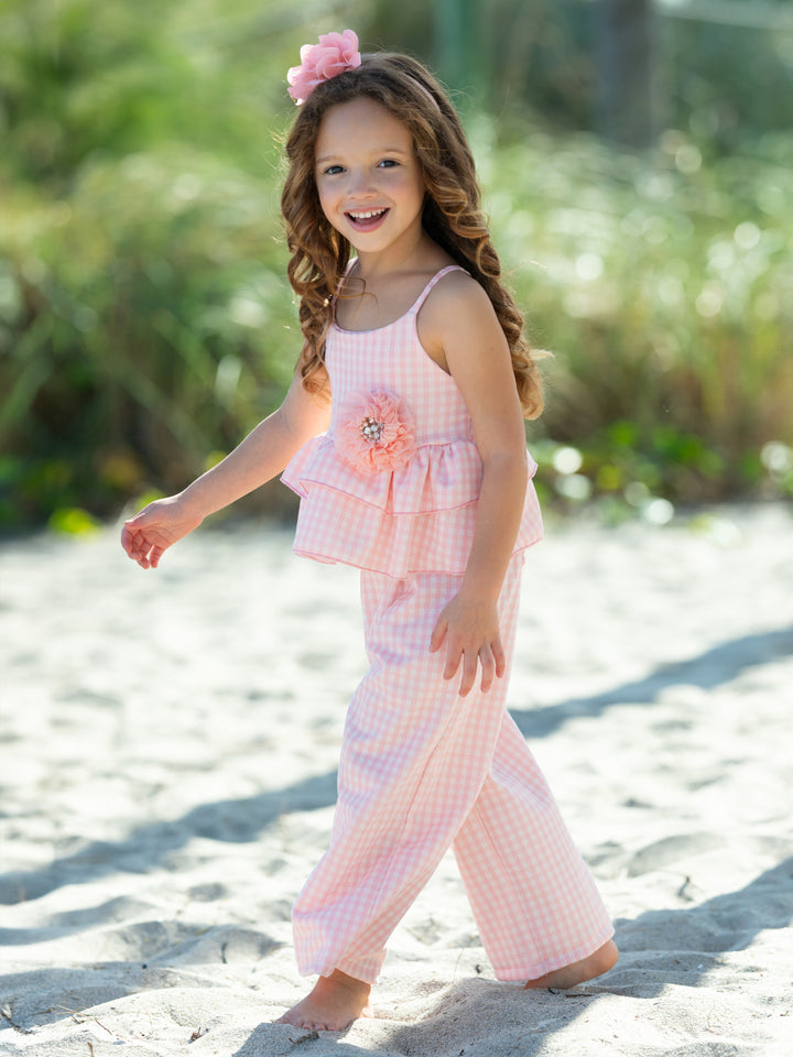 Paradise Pink Gingham Top and Palazzo Pants Set