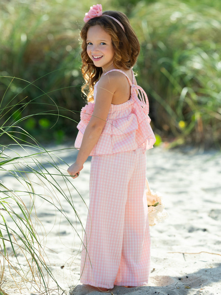 Paradise Pink Gingham Top and Palazzo Pants Set