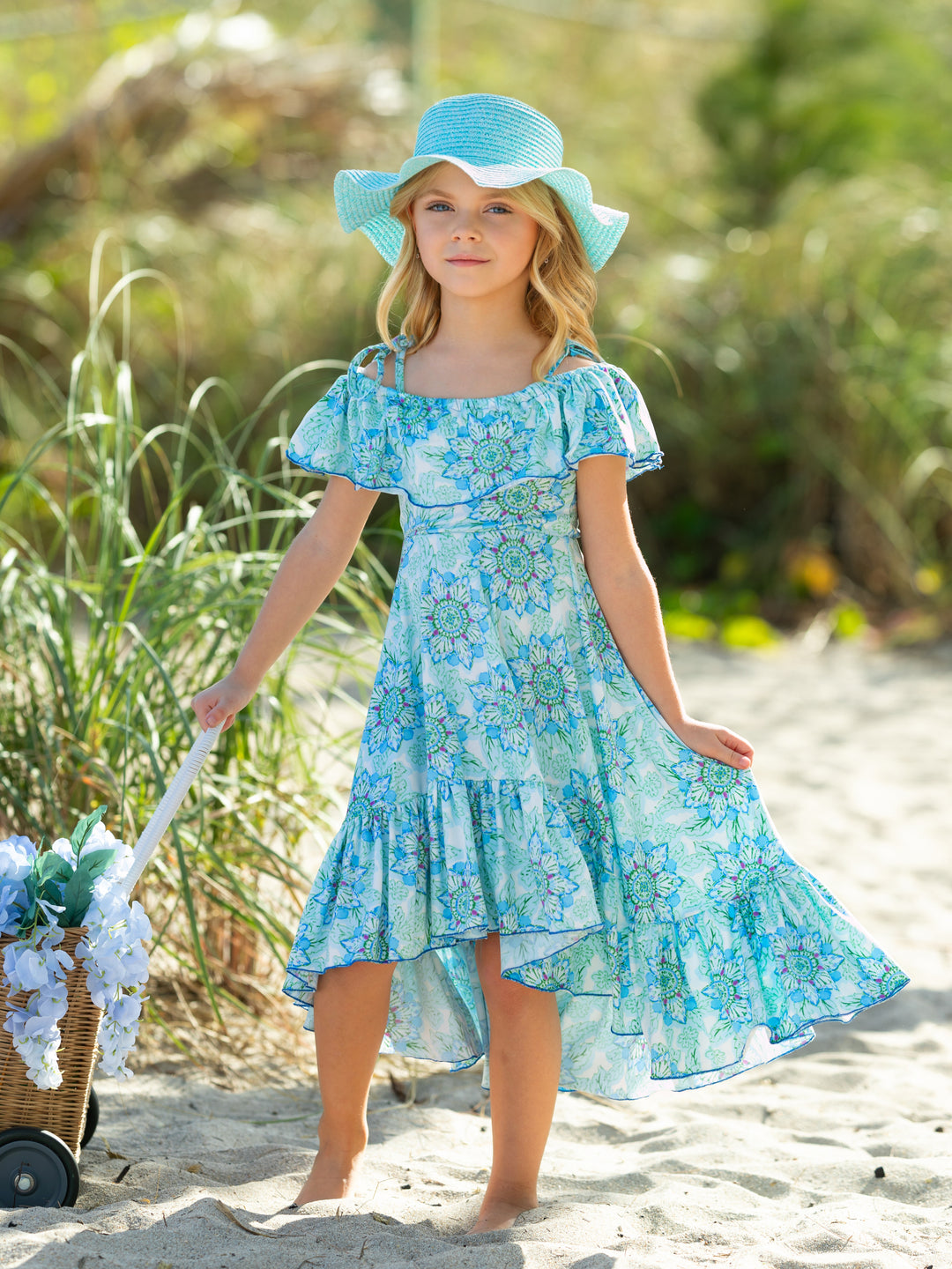 Tropical Floral Bloom Ruffle Hi Lo Dress