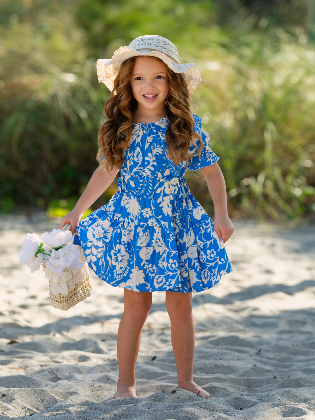 Indigo Bloom Smocked Top & Skirt Set