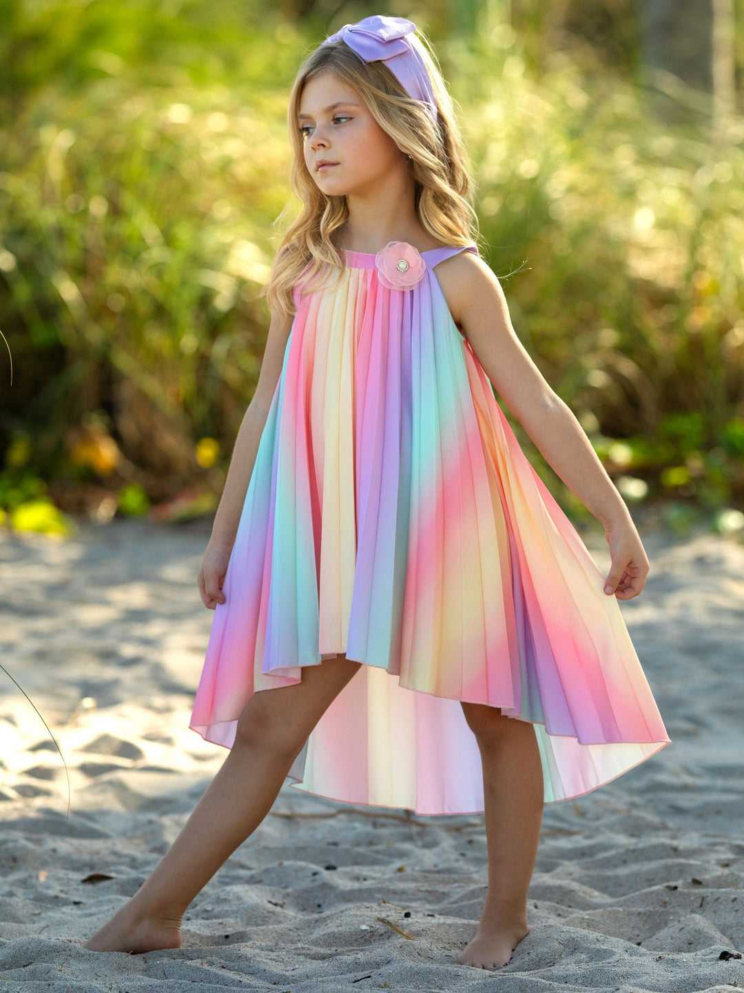 Rainbow Dreams Pleated Hi-Lo Swing Dress