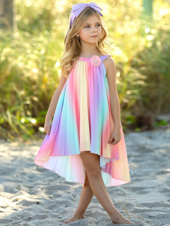 Rainbow Dreams Pleated Hi-Lo Swing Dress