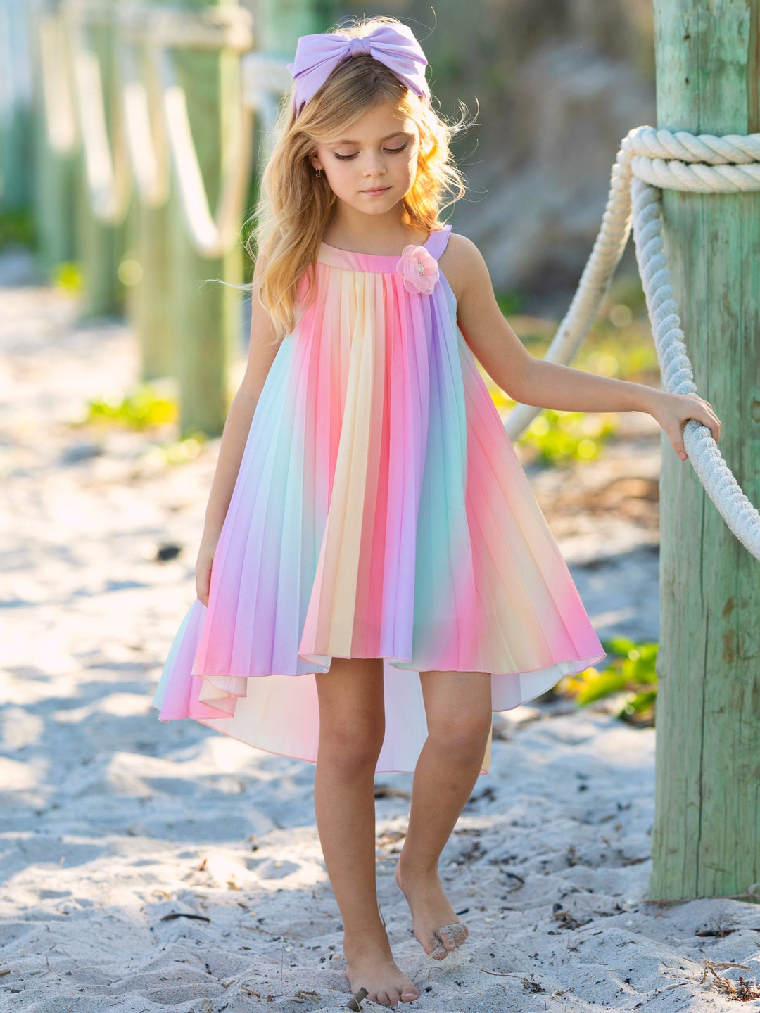 Rainbow Dreams Pleated Hi-Lo Swing Dress