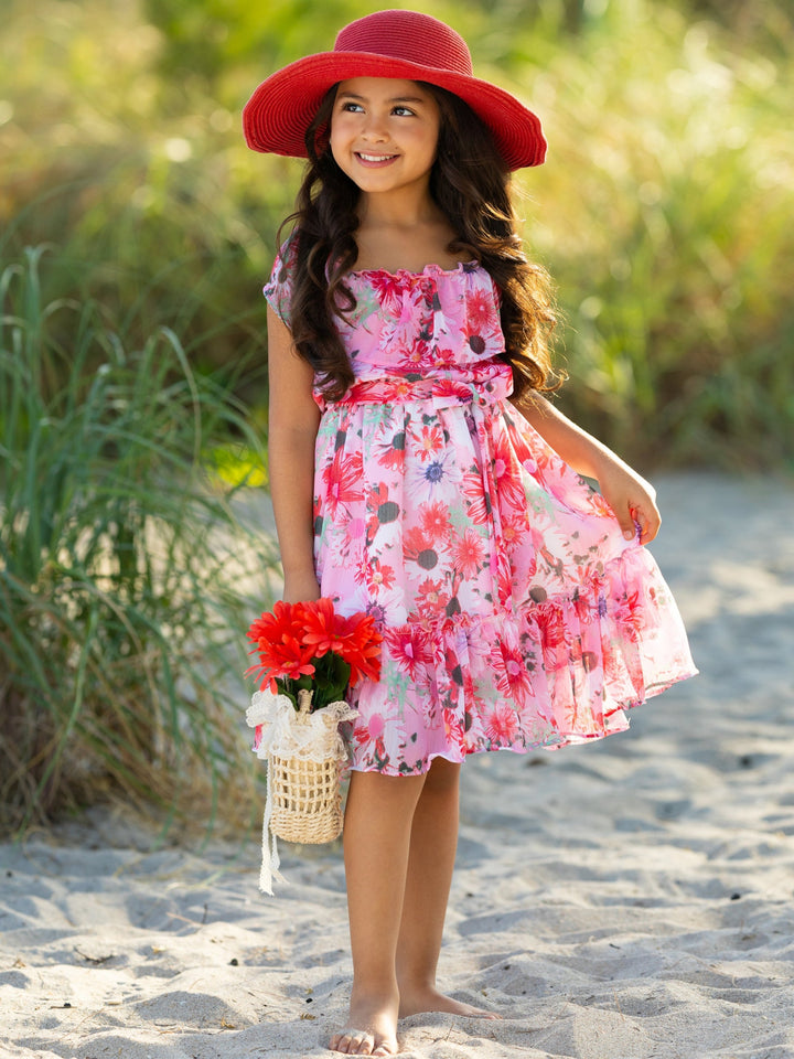 Seaside Petals Ruffle Midi Dress