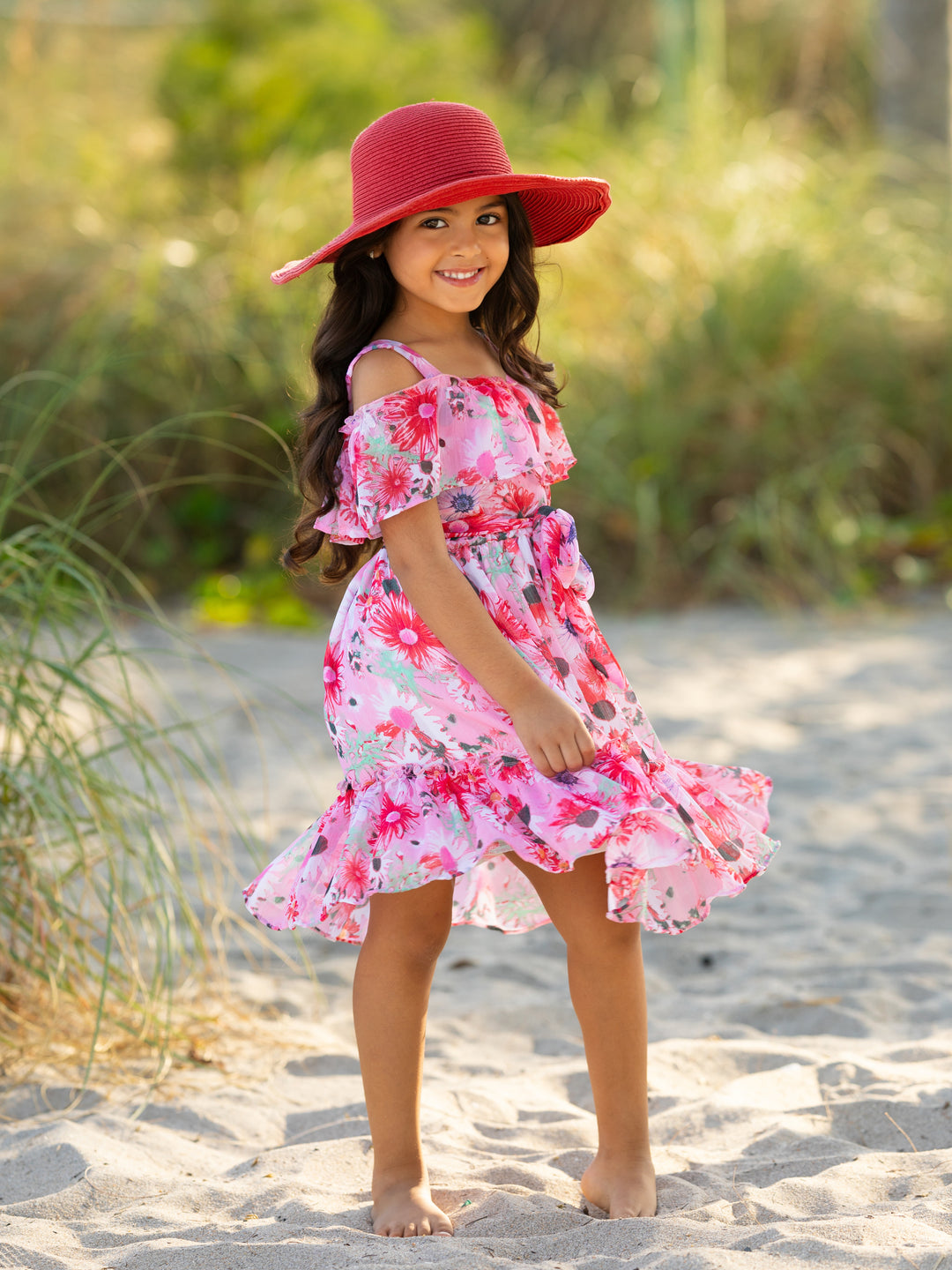 Seaside Petals Ruffle Midi Dress