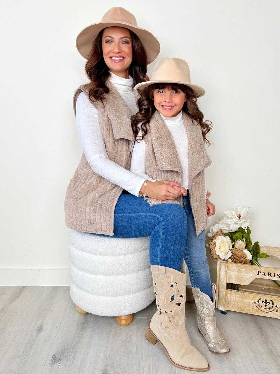 Mommy and Me Cream Cozy Faux Fur Vest