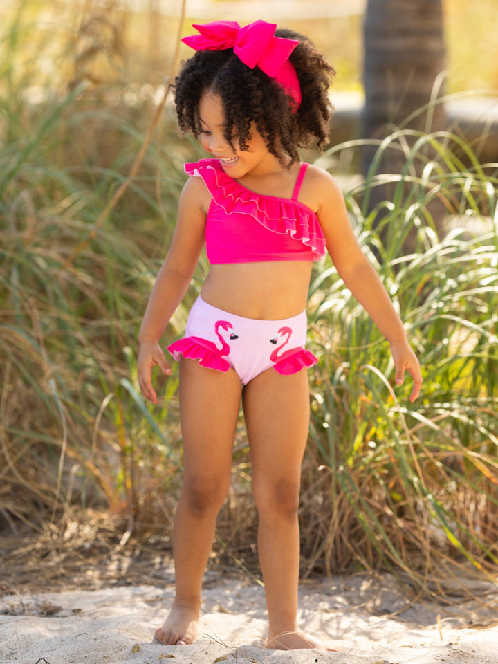 Flamingo Fun One-Shoulder Two-Piece Swimsuit