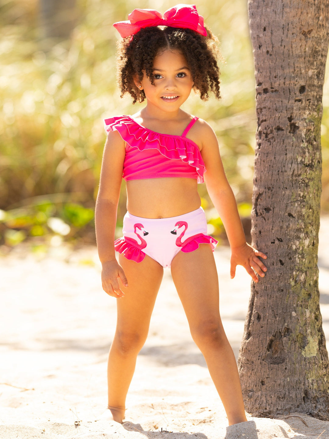 Flamingo Fun One-Shoulder Two-Piece Swimsuit