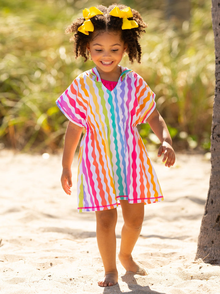 Rainbow Waves Hooded Beach Cover-Up