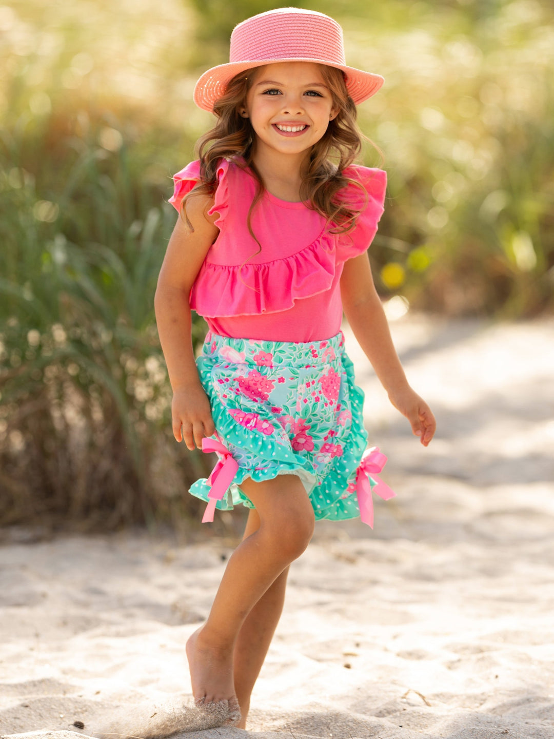 Tropical Bloom Ruffle Top and Floral Shorts Set