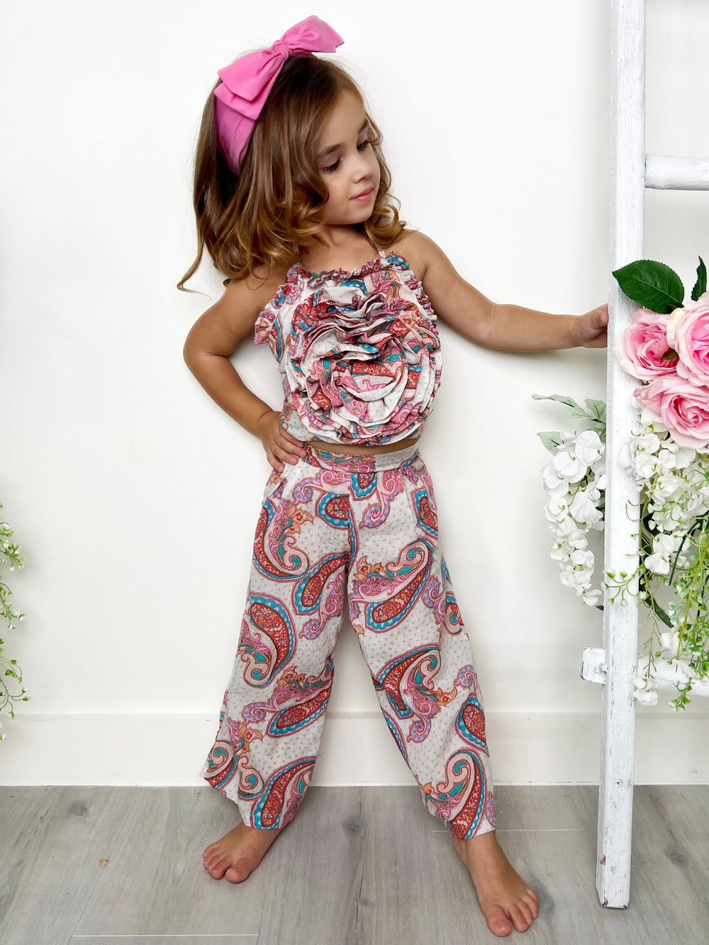 Mia Belle Girls Rose Top And Palazzo Pants Set | Girls Spring Outfits