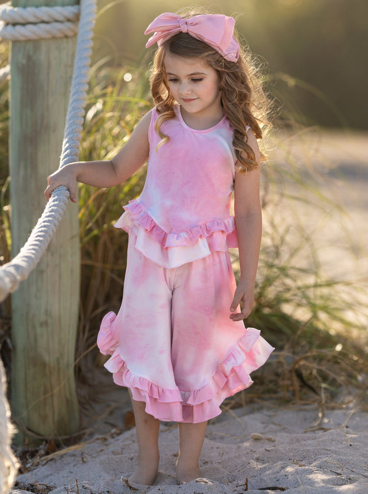 Mia Belle Girls Tie Dye Top & Ruffle Pants Set | Resort Wear