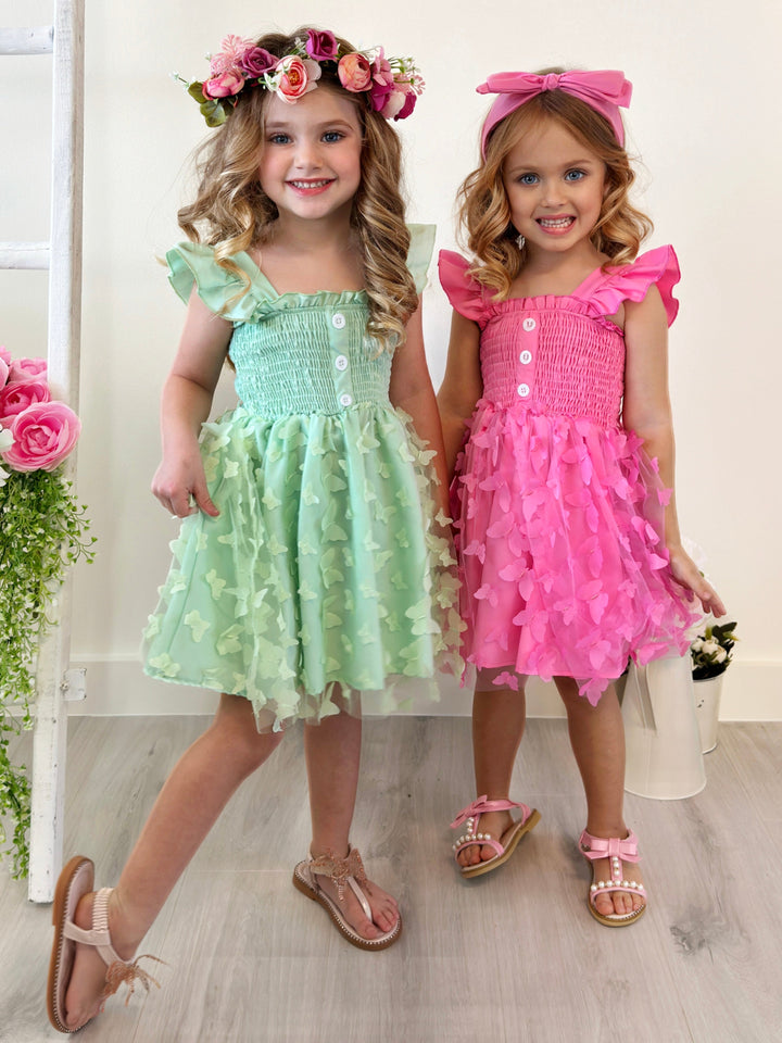 Mia Belle Girls | Pink Smocked Butterfly Dress | Girls Spring Dresses