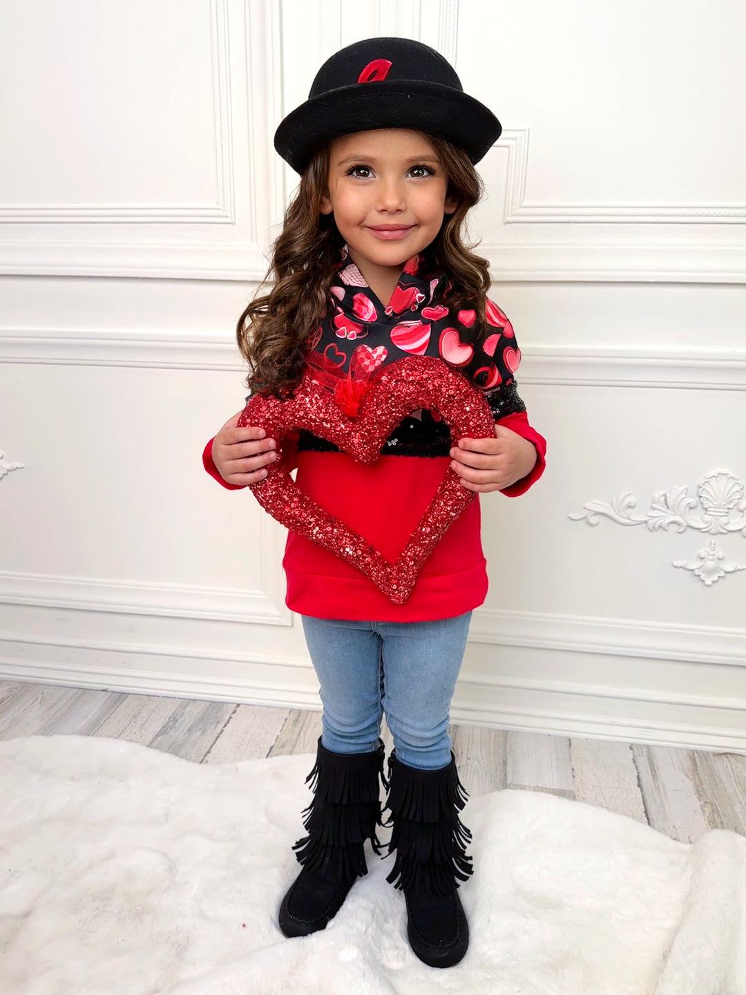 Valentine's Tops For Girls | Sparkling Hearts Colorblock Hoodie