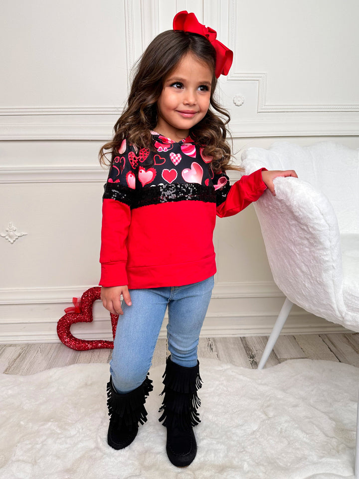 Valentine's Tops For Girls | Sparkling Hearts Colorblock Hoodie