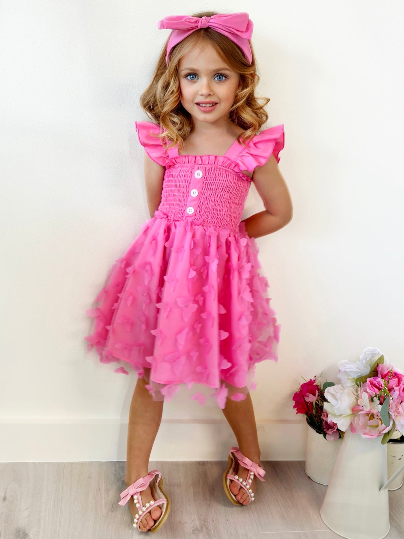 Mia Belle Girls | Pink Smocked Butterfly Dress | Girls Spring Dresses
