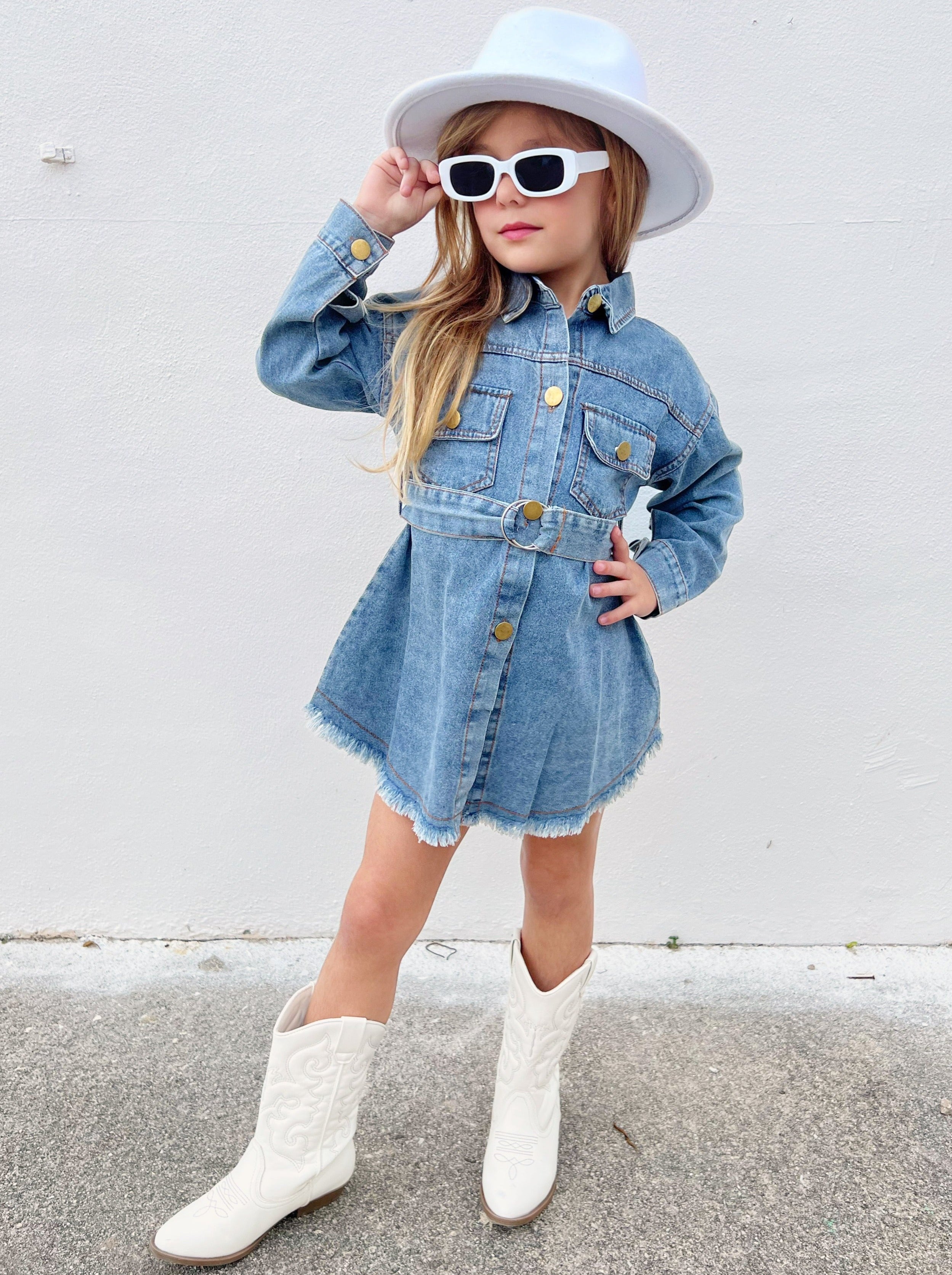 Toddler Clothing Sale Belted Frayed Denim Dress Girls Boutique Mia Belle Girls