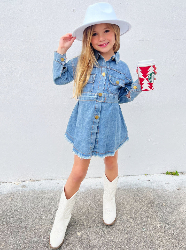 Toddler Clothing Sale |  Belted Frayed Denim Dress | Girls Boutique