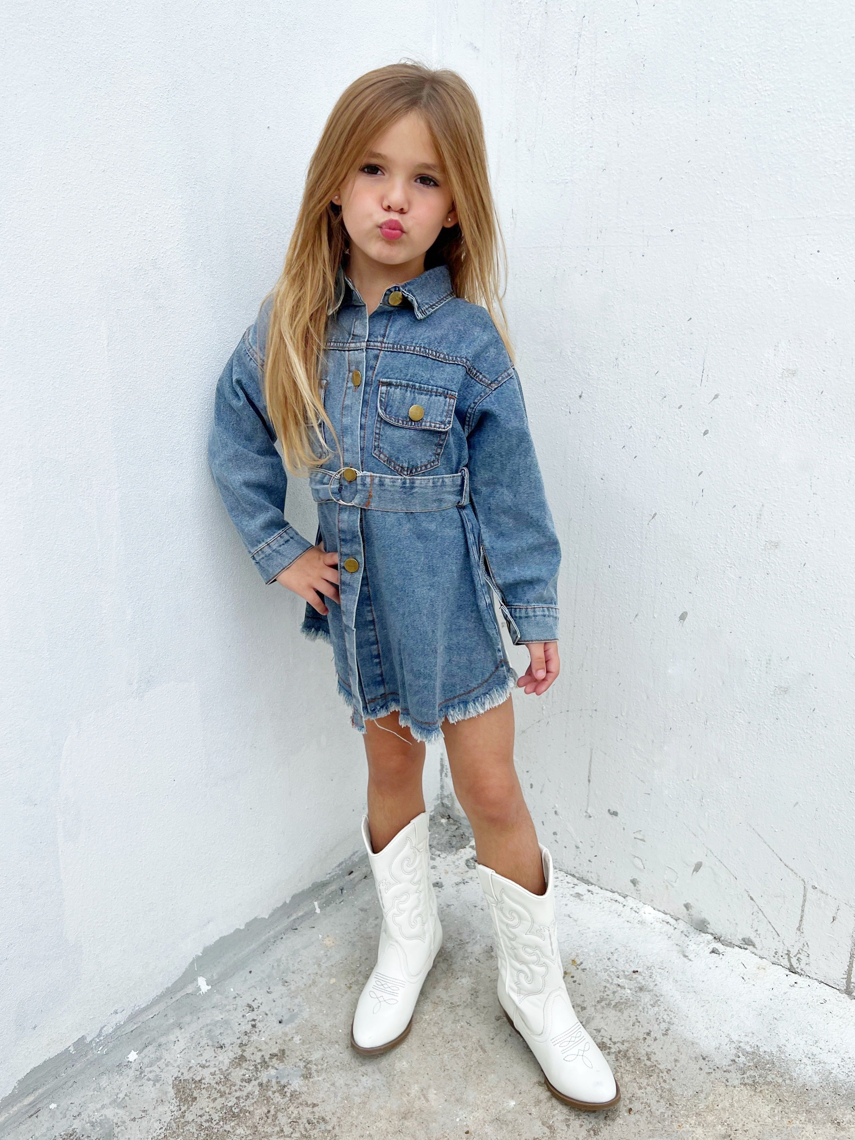 Toddler Clothing Sale | Belted Frayed Denim Dress | Girls Boutique – Mia  Belle Girls