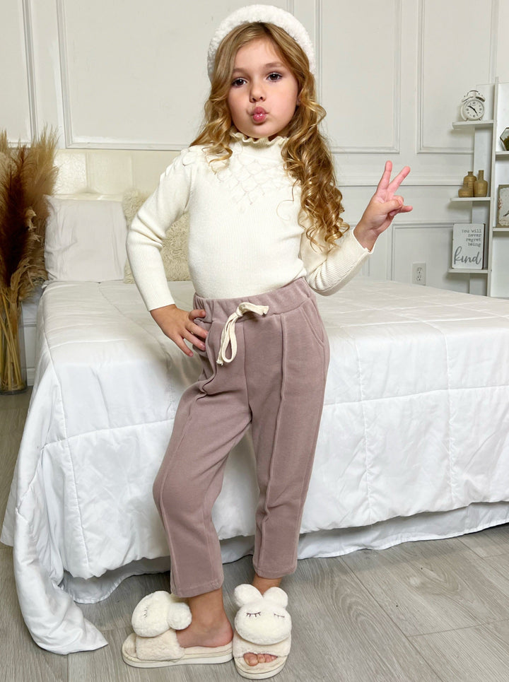 Mia Belle Girls Khaki Drawstring Sweatpants | Casual Clothes