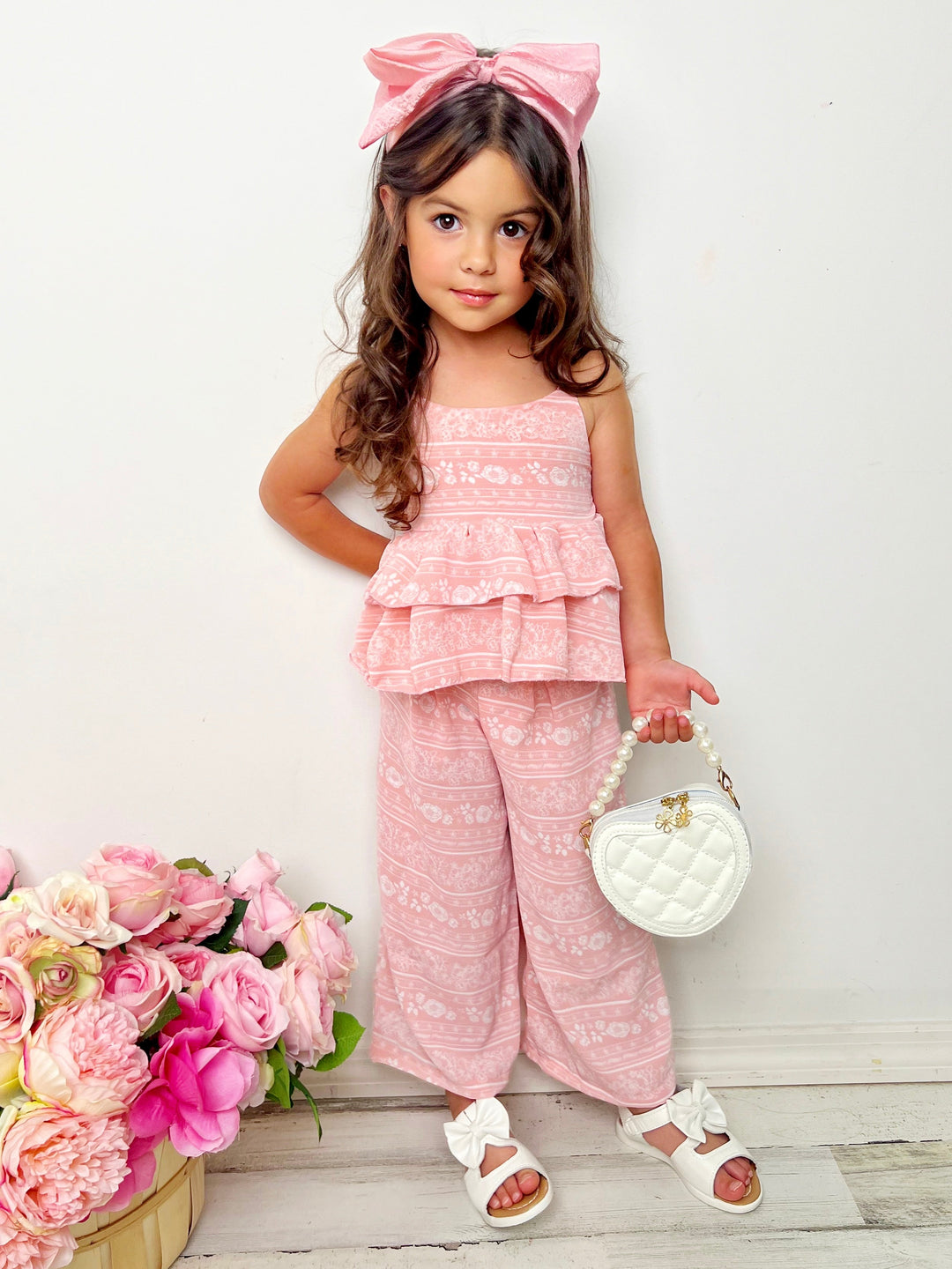 Cute Kids Outfit | Girls Spring Floral Tiered Ruffle Top & Pants Set