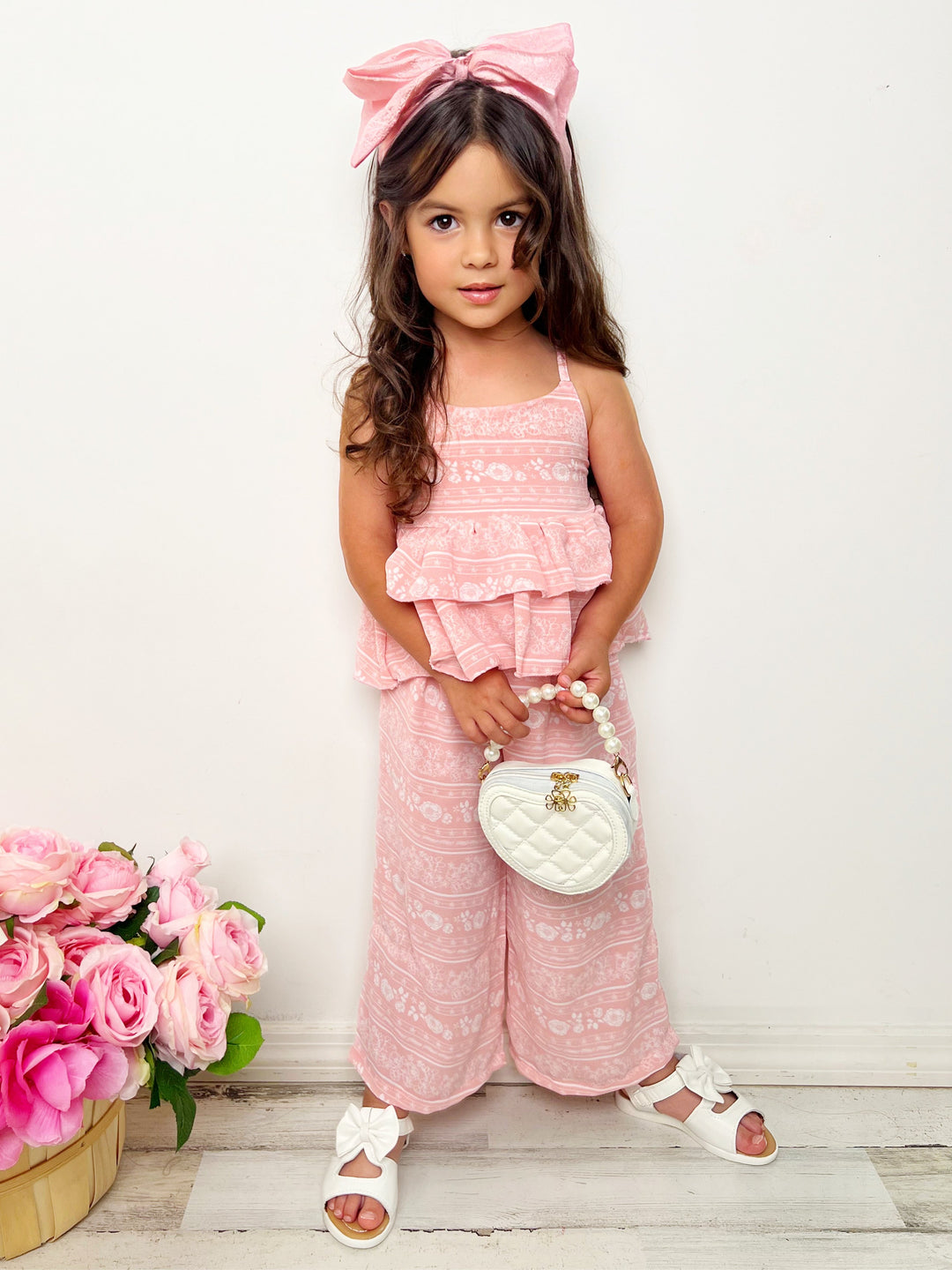 Cute Kids Outfit | Girls Spring Floral Tiered Ruffle Top & Pants Set