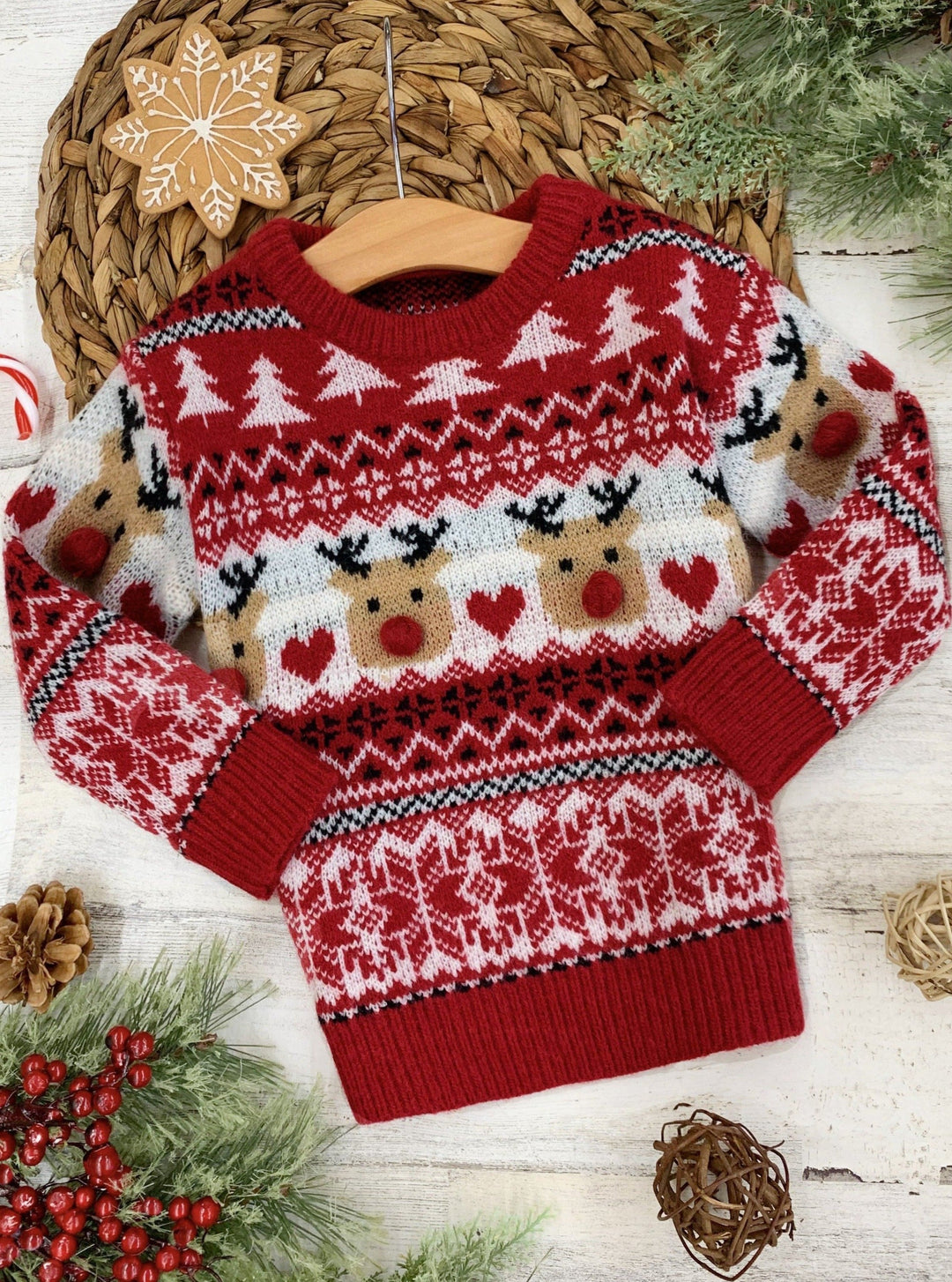 Toddler Winter Sweaters | Cable Knit Reindeer Heart Holiday Sweater