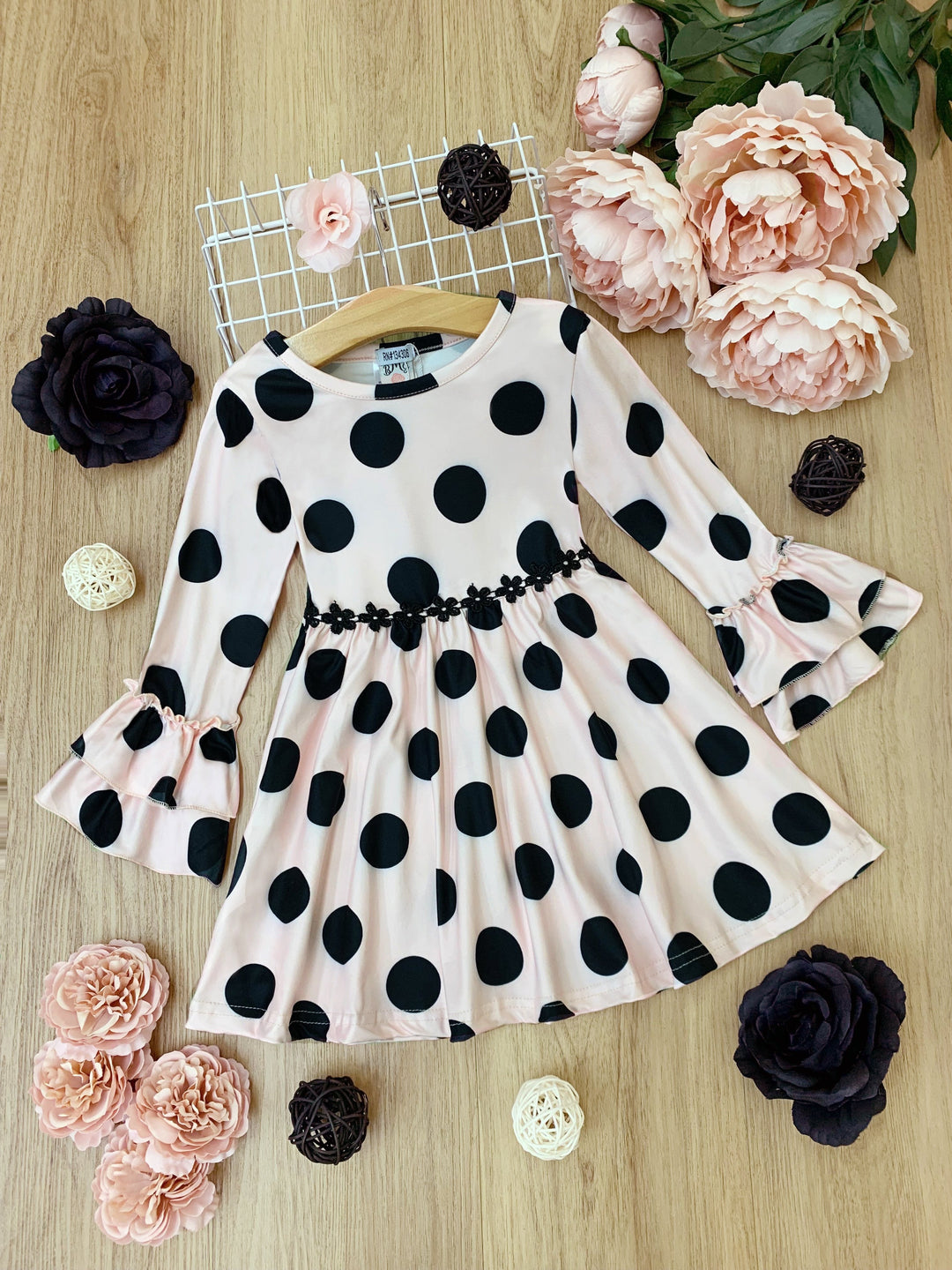 Little Girls Fall Polka Dot A-Line Ruffled Dress - Mia Belle Girls