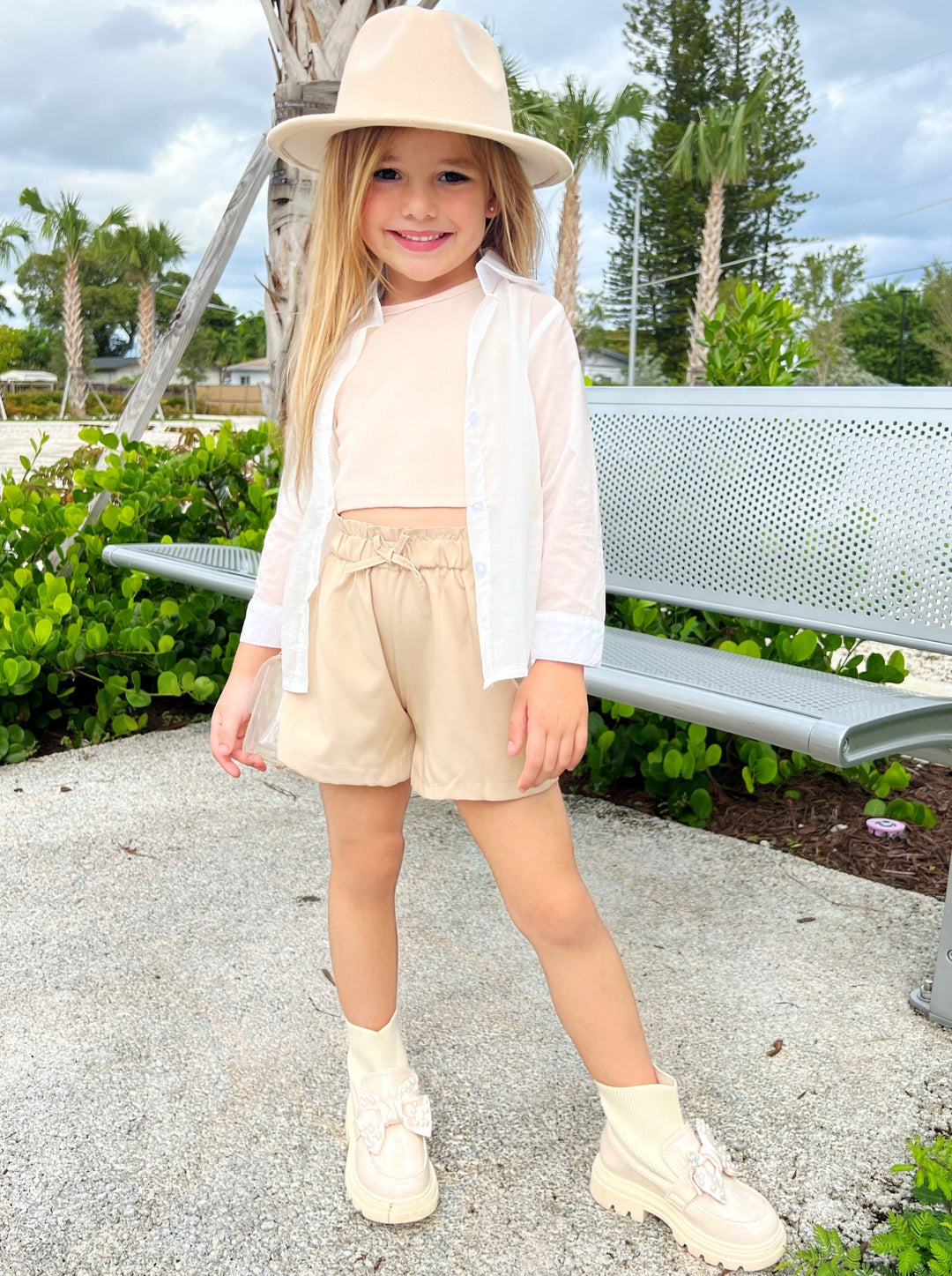 Mia Belle Girls Top, Shirt & Paperbag Shorts Set | Resort Wear