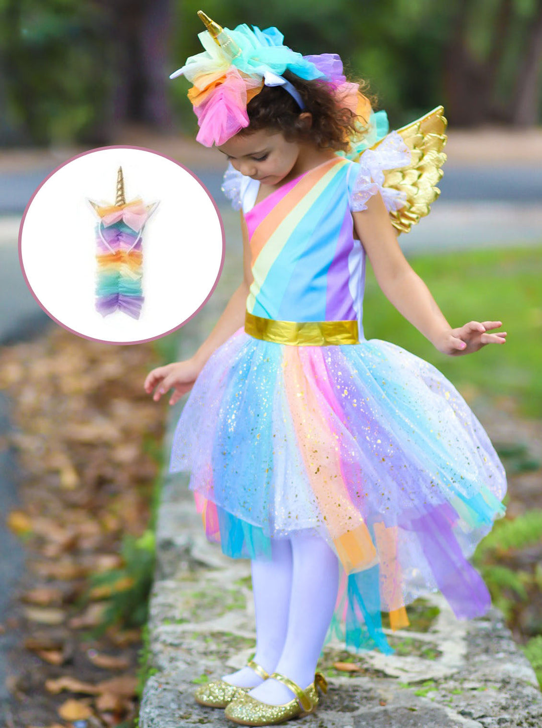 Girls Magical Golden Rainbow Unicorn Costume Dress