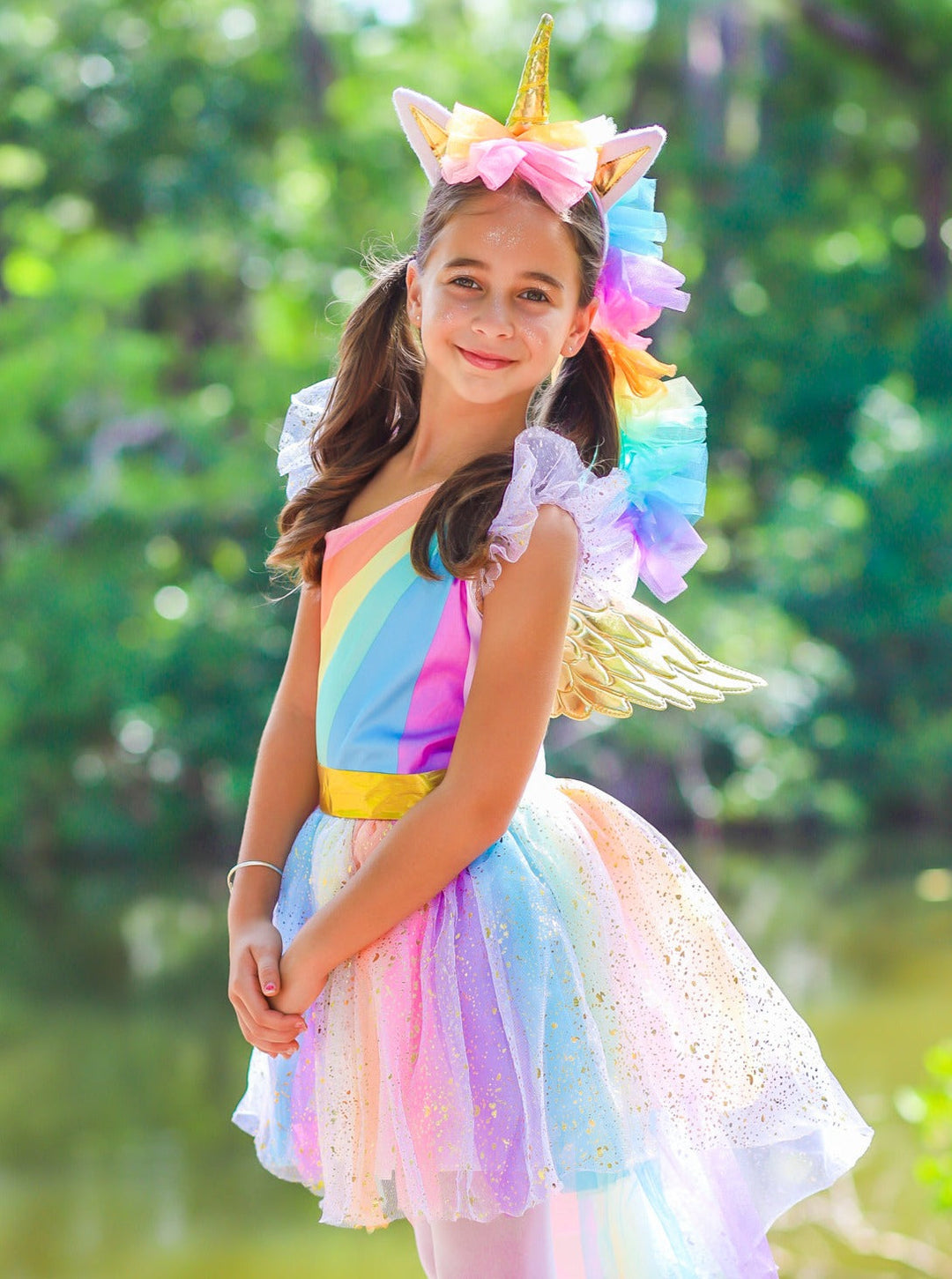 Kids Halloween Costumes | Girls Rainbow Unicorn Hi Lo Tutu Costume