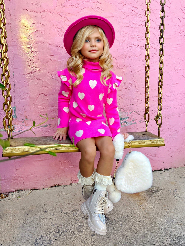 Mia Belle Girls Hot Pink Sweater Dress | Girls Valentine's Dresses