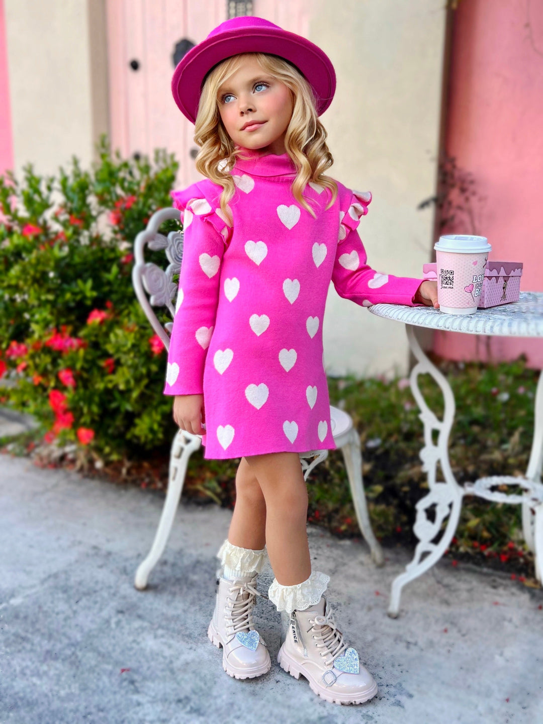 Mia Belle Girls Hot Pink Sweater Dress | Girls Valentine's Dresses