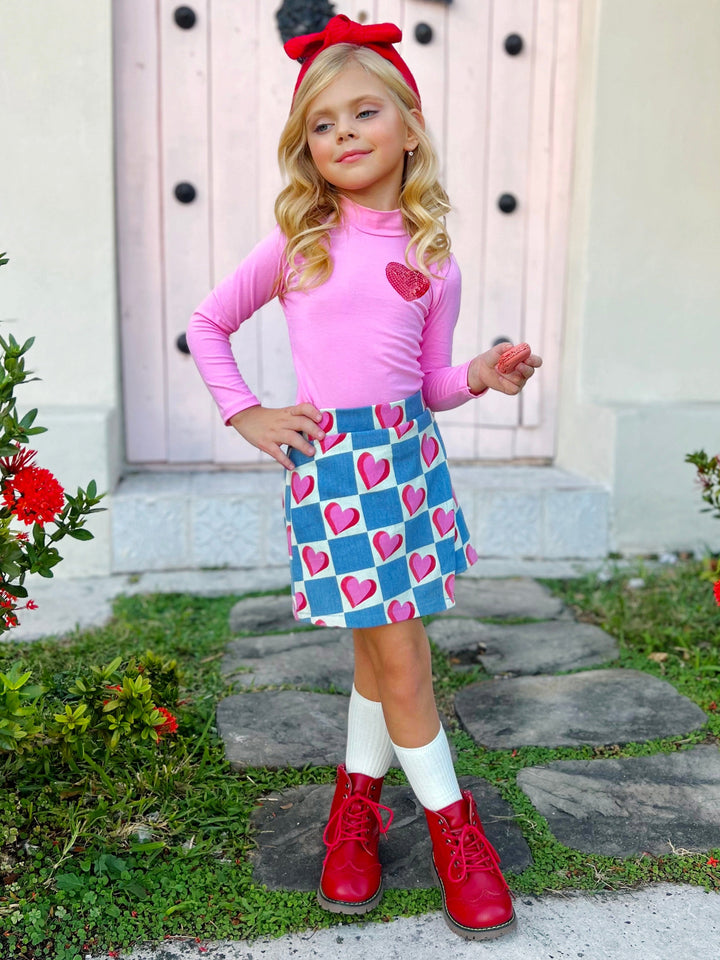 Mia Belle Girls Denim Skort Set | Girls Valentine's Outfits